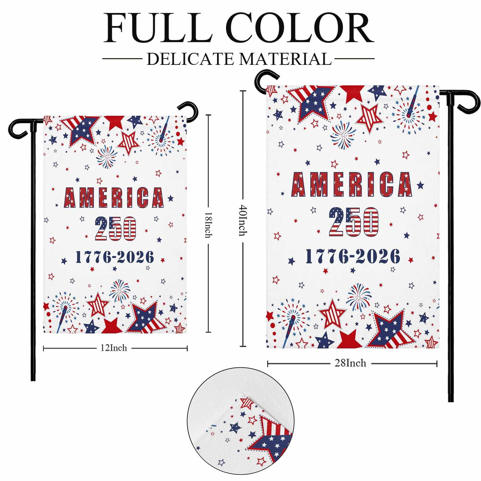 4th of July Garden Flags Patriotic Stars Fireworks Garden Flag Double Sided Welcome Flag America 250th USA Flag Independence Day Yard Flags for Outdoor Lawn Porch Memorial Day Decor 28x40 Inch