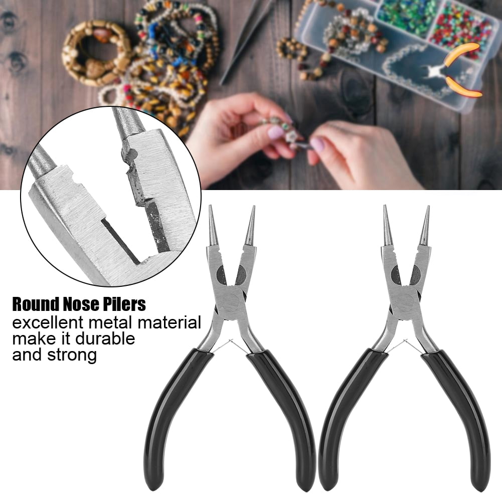 Tebru 2Pcs Round Nose Pilers 4 in 1 Multifunction Hand Made Tool for Wire Wrapping Jewelry Watch Making Metal Smelting,Household Repair Tool,Snap Ring Plier