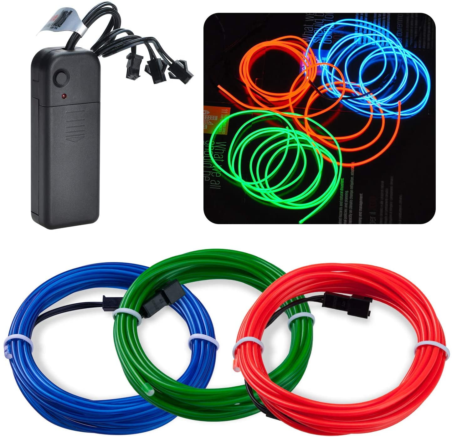 3 x 6ft El wire Kit Neon lights EL Wire Lights Neon Glowing Strobe
