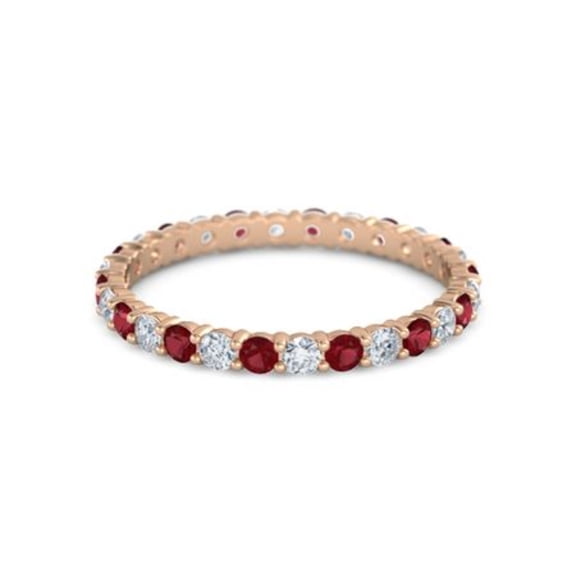Round Eternity Band Ruby White Cz 925 Sterling Silver Rose Plated Ring