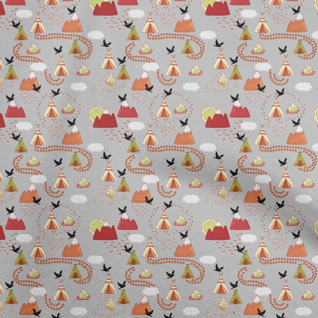 oneOone Polyester Spandex Light Gray Fabric Kids Campfire Fabric For Sewing Printed Craft Fabric By The Yard 56 Inch Wide