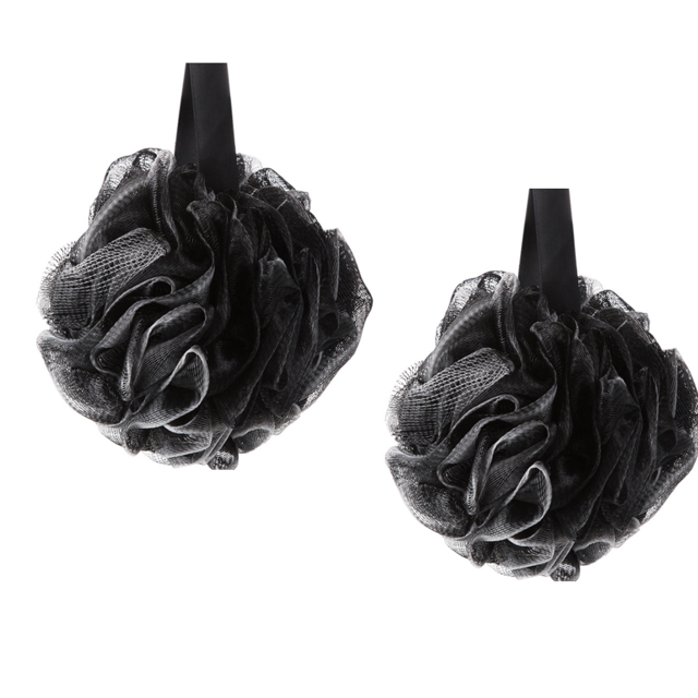 Paquete de 2 esponjas de ducha de baño, bolas de ducha suaves para lavado corporal, accesorios de baño para hombres y mujeres, paquete de 2, negro brillar Electrónica