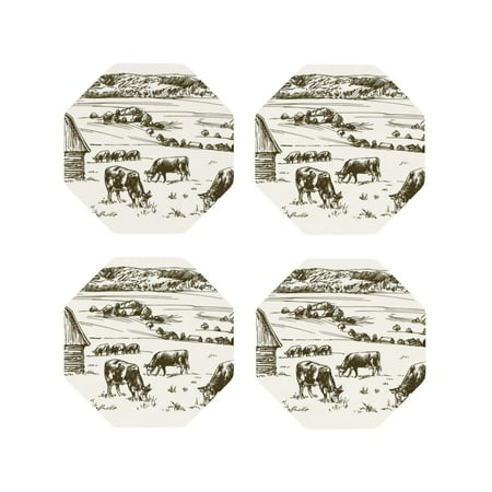 

Tideii Cows Grazing On The Meadow 1 for Leather Coasters 4 Pieces Anti-fouling and Anti-scalding Decorative Coasters Suitable for Restaurants Kitchens Coffee Shops-Octagon