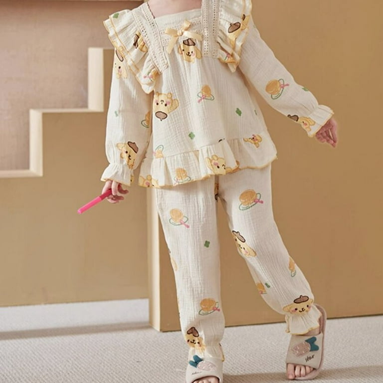 Sanrio Children Cartoon Pajamas Anime Hello Kitty Pompom Purin My Melody  Cinnamoroll Cute Girls Cotton Long Sleeve Sleepwear Set