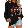 thumbnail image 2 of FDGIU Women's Christmas T-Shirt - Glitter Red Wine Glass Print, Oversized Long Sleeve Santa Hat Party Tee, Holiday Gift for Women, 2 of 6