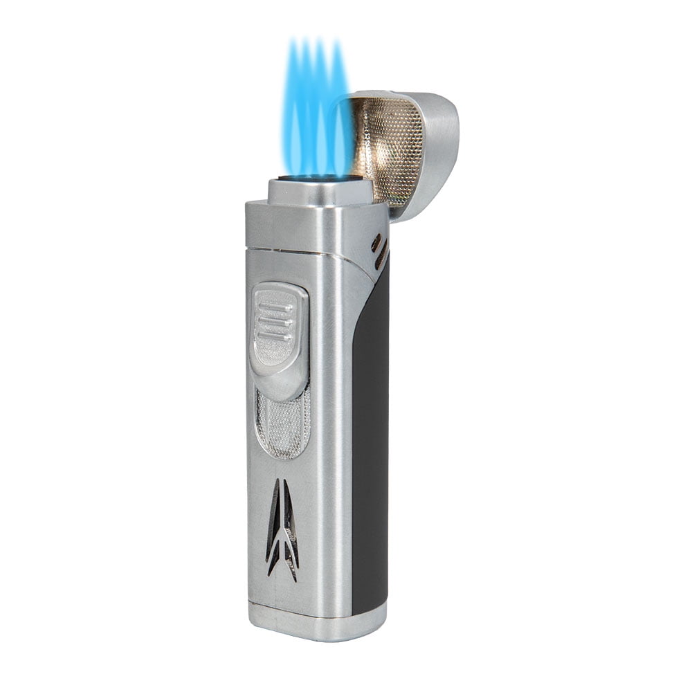 Lotus Monarch Quad Torch Lighter with Cutter - Chrome/Black