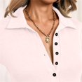 thumbnail image 6 of WTOBBY Women's Casual Solid Color V Neck Button Down Collar Long Sleeve Polo Shirt, Classic Preppy Style Top, Comfortable Stretch Blouse,Pink S, 6 of 6