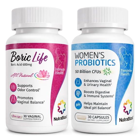 NutraBlast Boric Acid Vaginal Suppositories 600 mg with Women’s Probiotics, 30 Count Each
