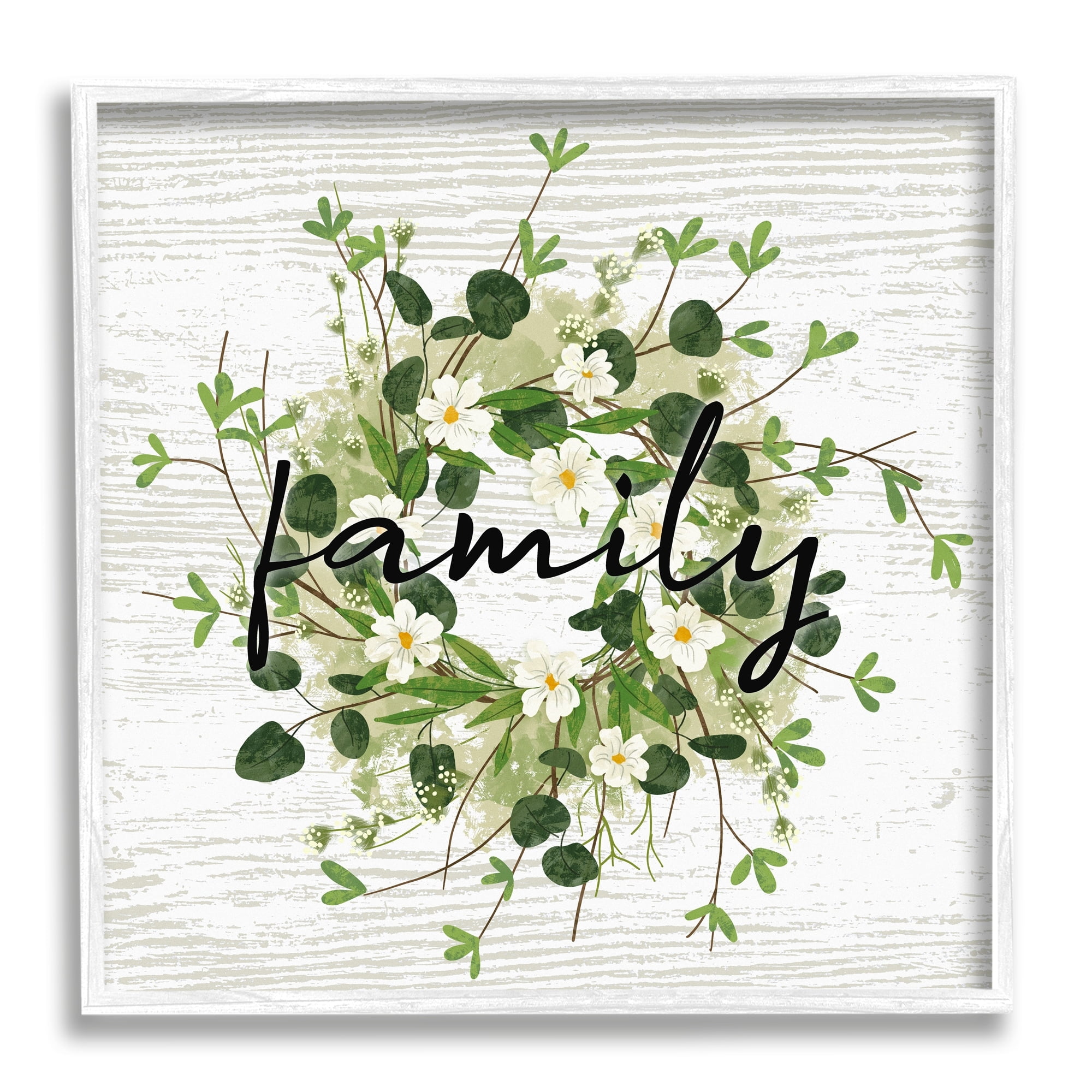 Stupell Industries Rustic Wreath Family Calligraphy Country Grain Pattern Graphic Art White Framed Art Print Wall Art, Design by Ziwei Li