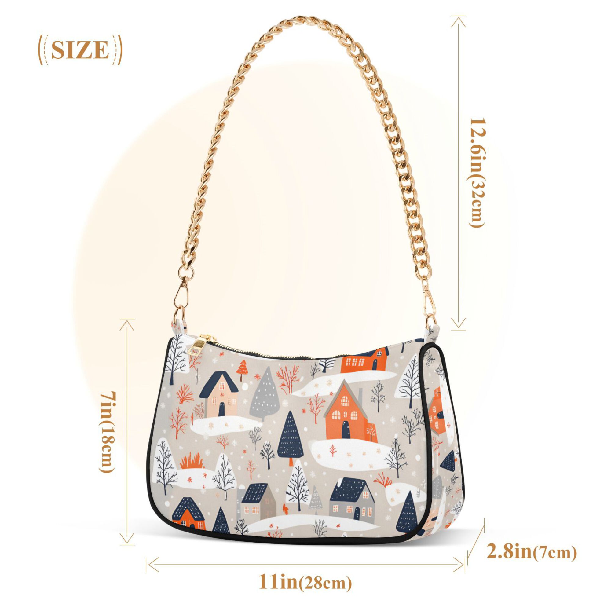 FORMRS Womens Shoulder Bag with Chain Strap Clutch Purse Cute Tote Handbag, Cartoon Gray Houses