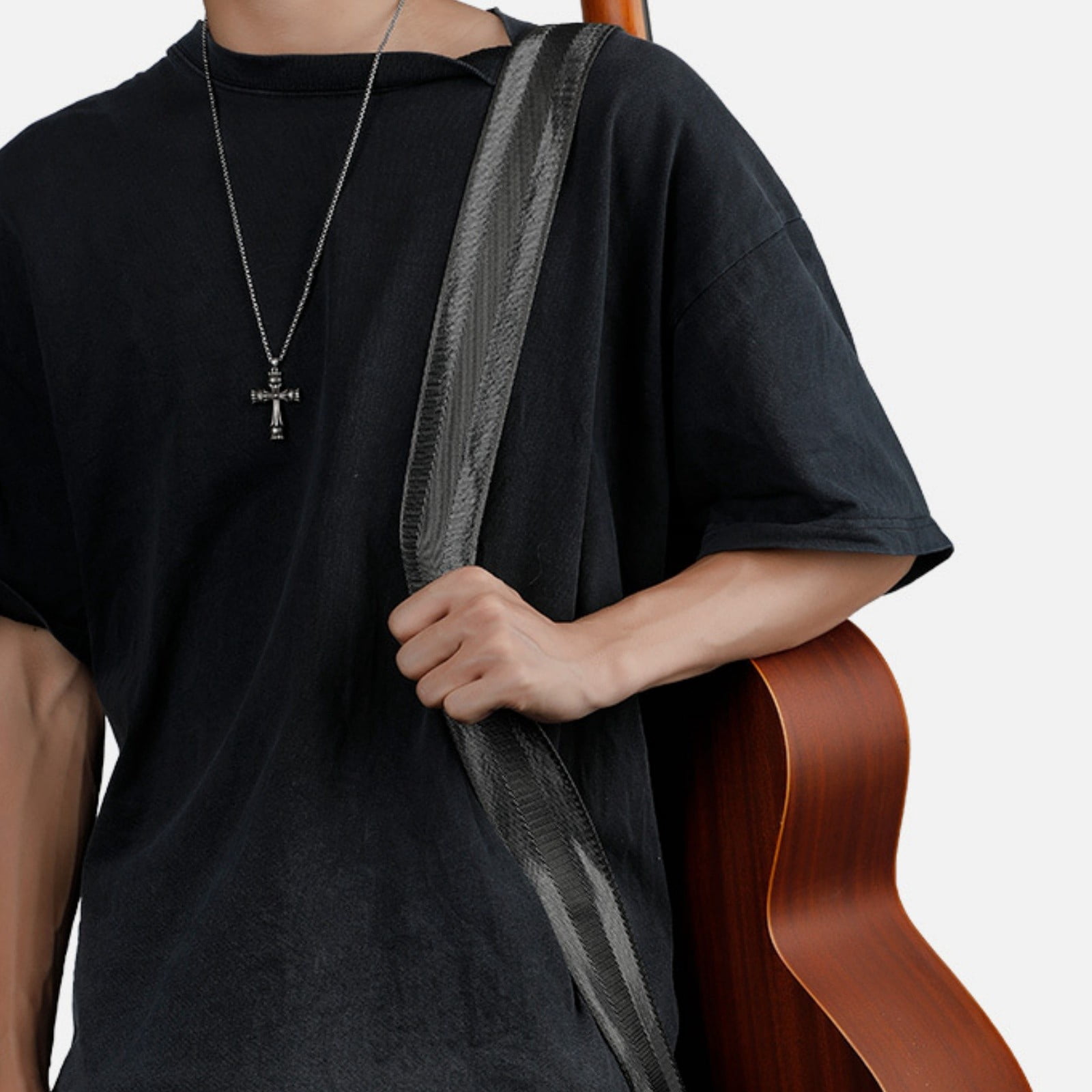 Adjustable Nylon Guitar Strap with Leather Ends for Acoustic Electric Bass & Ukulele, Solid Color Shoulder Strap
