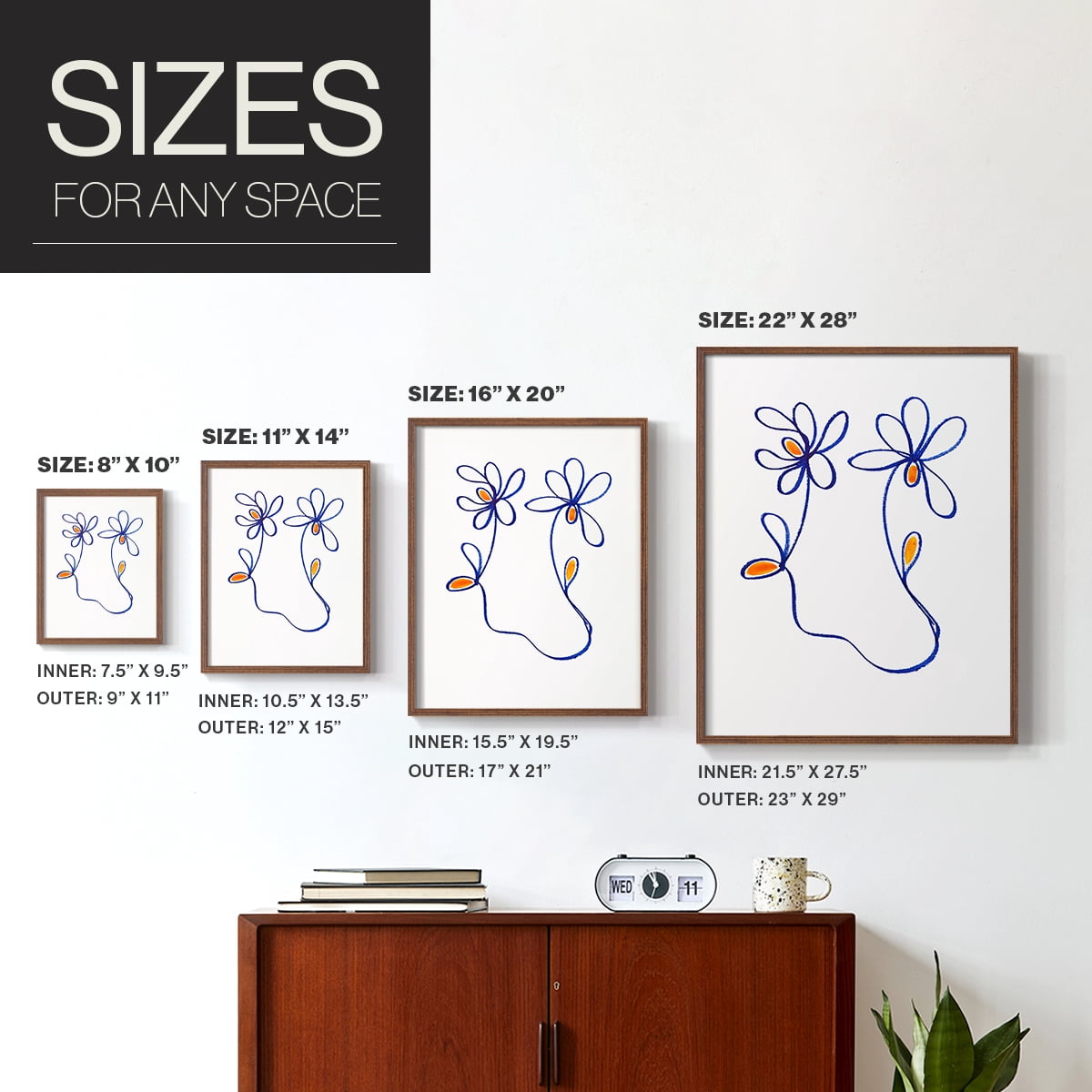 Wobbly Blooms IV Framed Print - Solid Wood in Single Picture Frame Solid Wood 2 Framed Print
