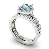 Clara Pucci 18K White Gold 1.56 Natural Sky Blue Topaz Engraveable Engagement Ring   Wedding Band Set
