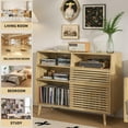 thumbnail image 4 of Record Player Stand, Mid-Century Turntable Stand with Charging Station, Vinyl Record Storage Cabinet for Living Room, Natural, 4 of 8