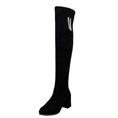 

nsendm Low Heel Boots for Women Knee High Boots Breathable Heels Chunky Retro Knee High Lace up Boots for Women Flat Shoes Black 8