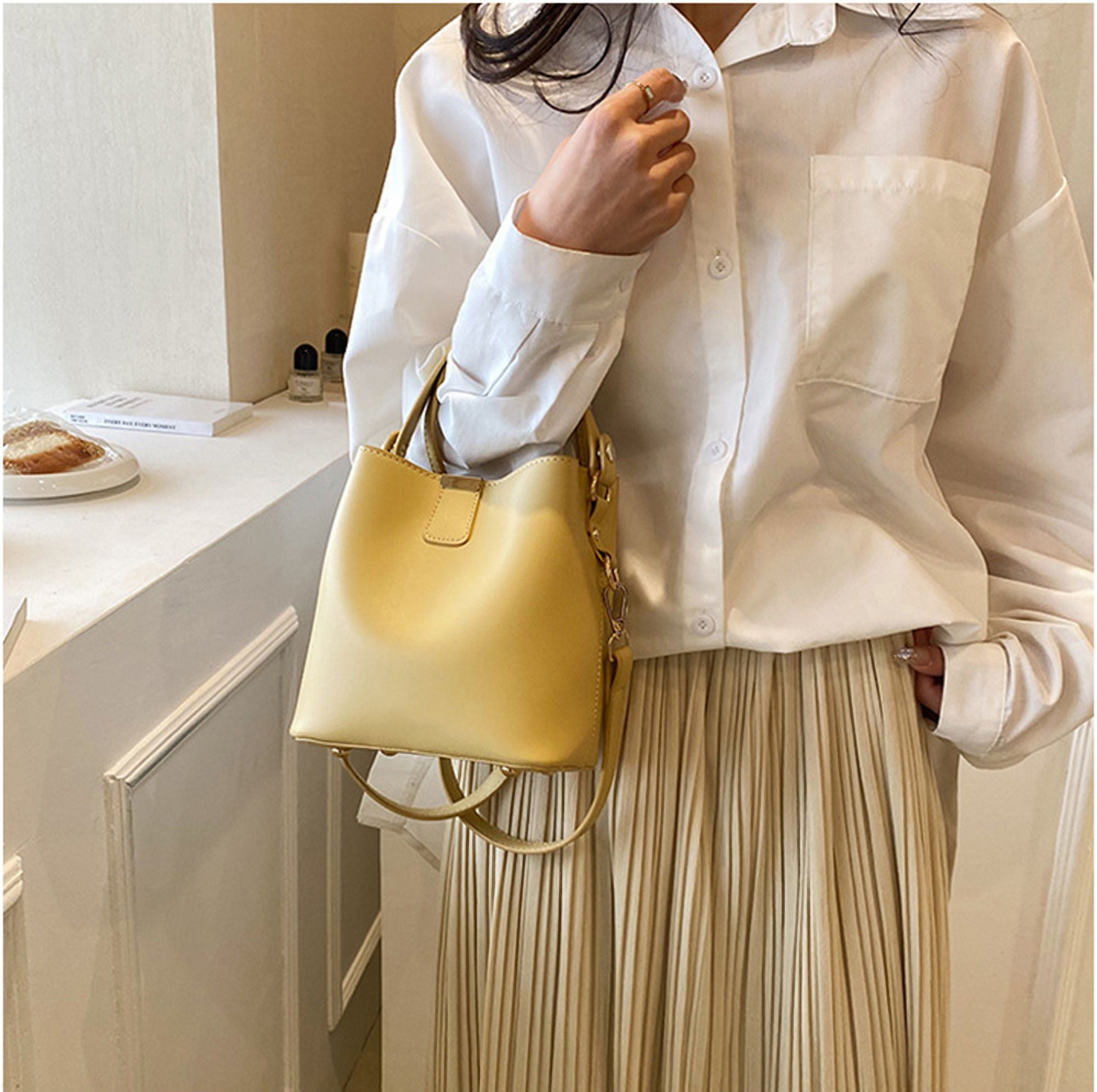 Leather Bucket Crossbody Bag for Women Medium Hobo Purse Handbag Fashion Ladies Top Handle Tote Shoulder Bag