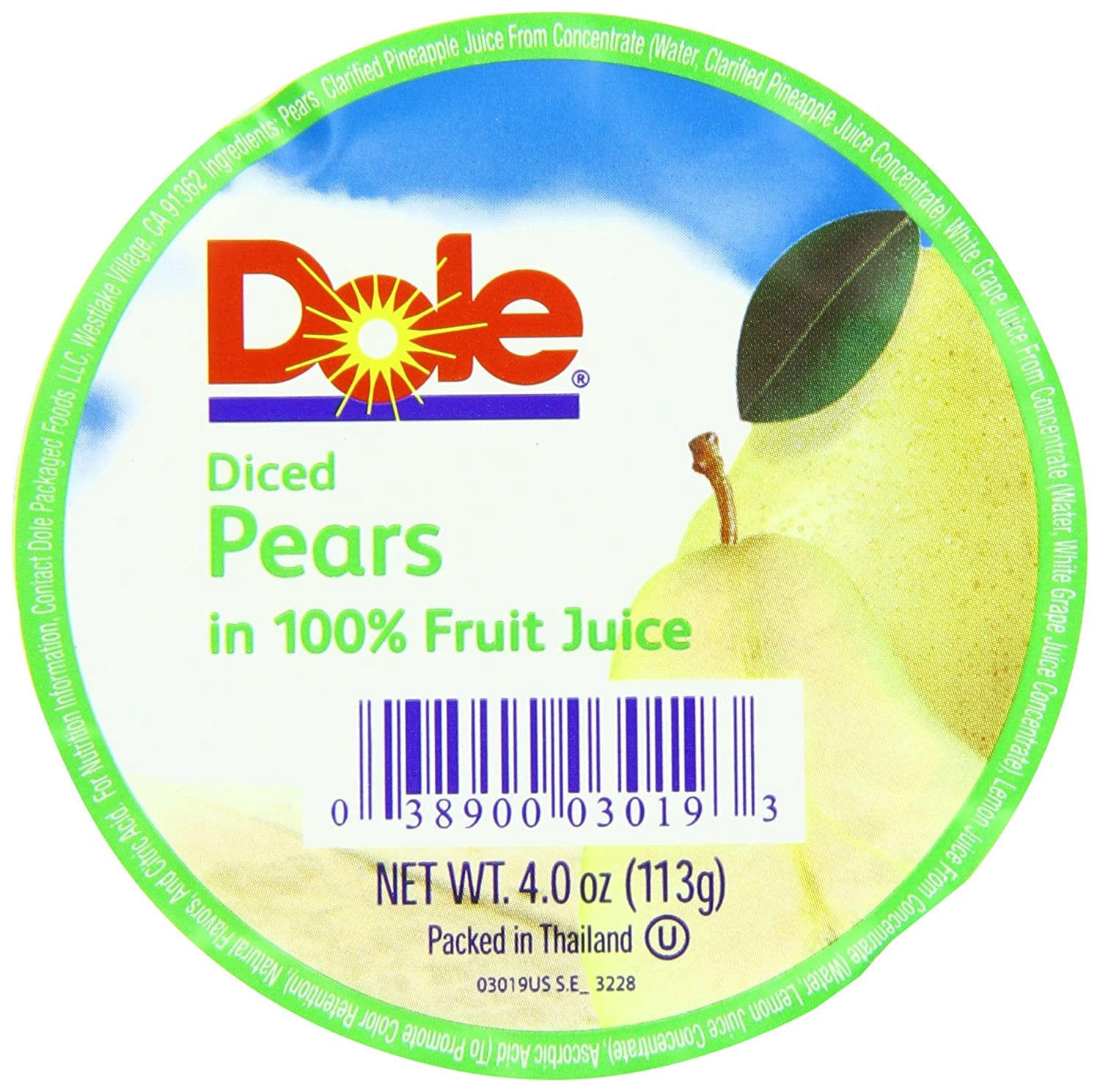 Dole, Diced Pears, 4-Ounce Cups, Pack of 36, Packed in 100% Juice