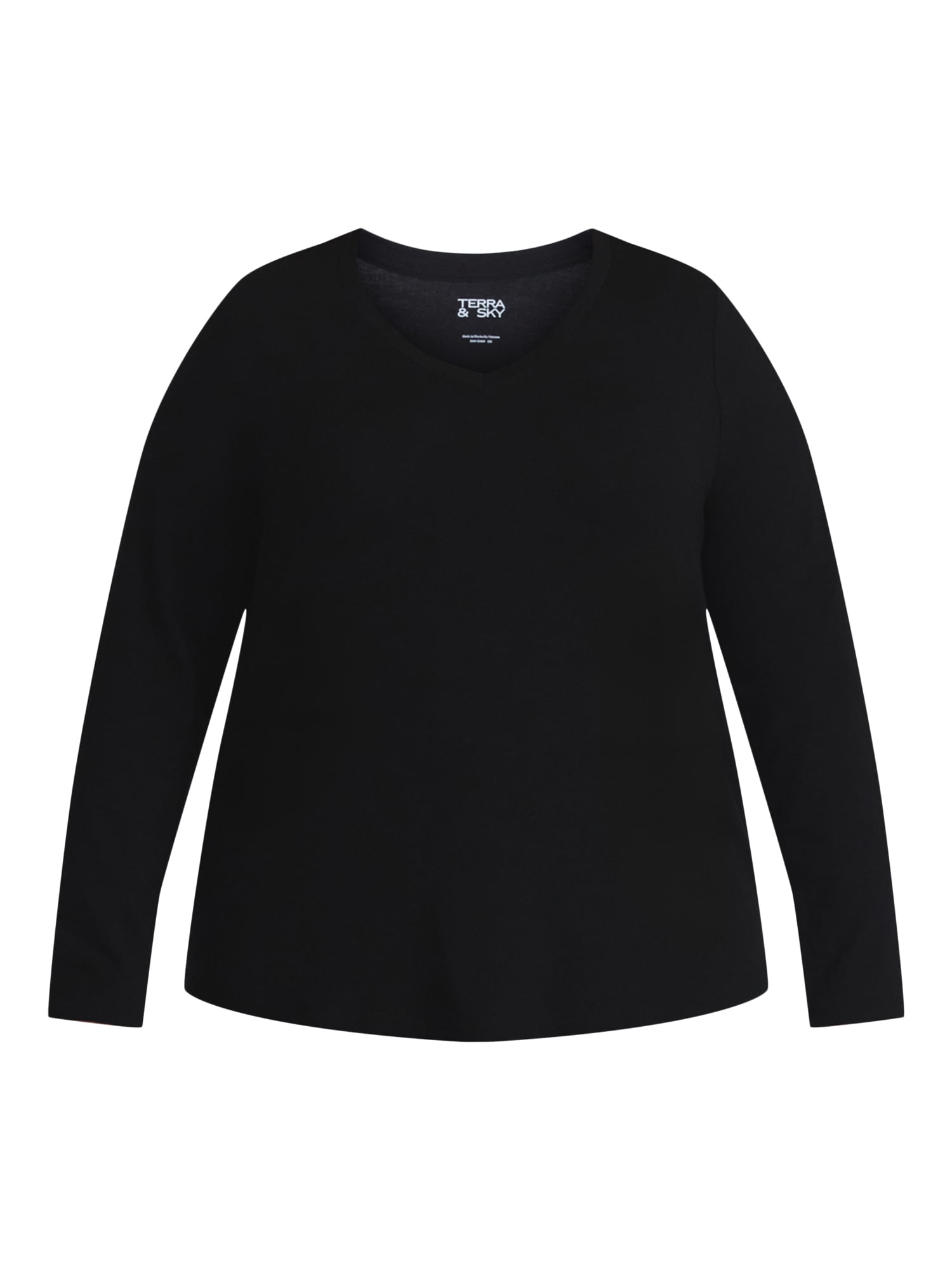 Terra & Sky Women's Plus Size V-Neck Tee with Long Sleeves, Sizes 0X-5X