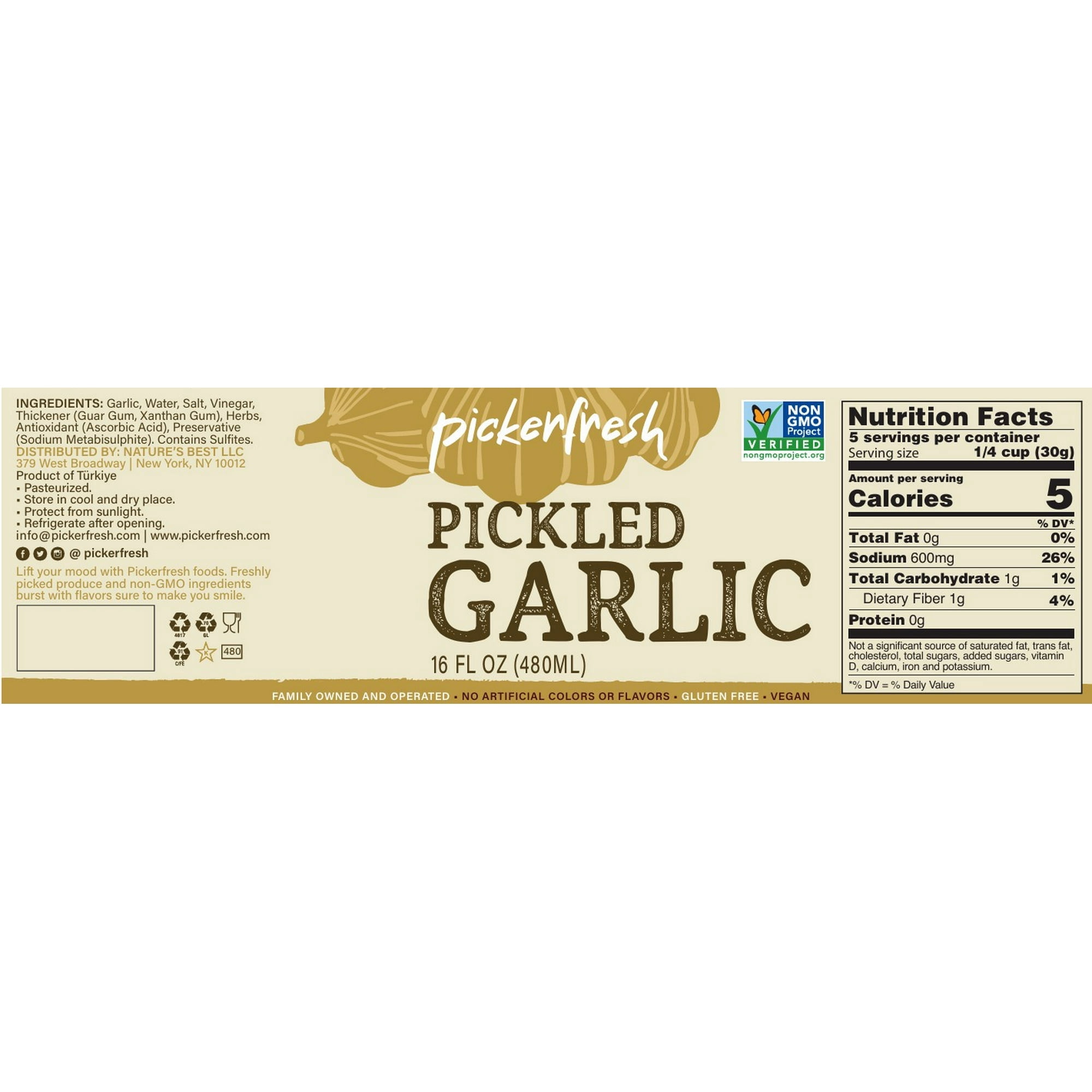 Pickerfresh Pickled Garlic, 16oz Glass Jar