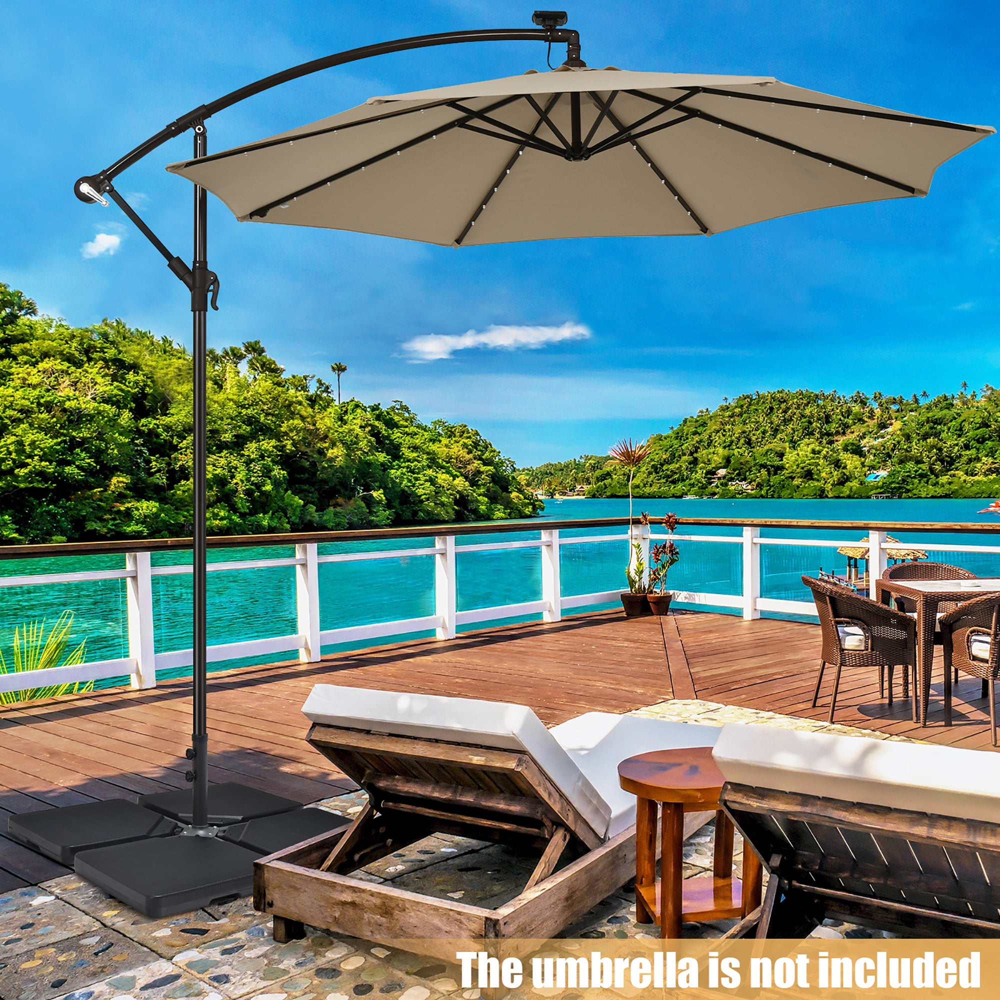Costway Patio 4pcs 13L Cantilever Offset Umbrella Base Heavy Duty Outdoor Square Black