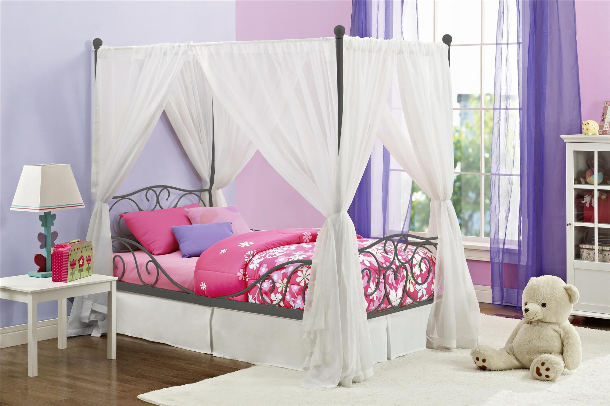 DHP Metal Canopy Bed with Mattress, Twin, Multiple Finishes 
