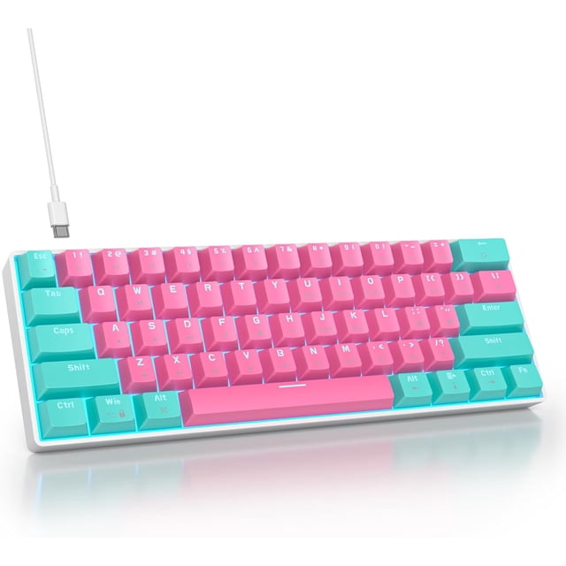 TEMOGU-60 Percent Gaming Keyboard Mechanical with Linear Red Switch, 60% Wired Ultra-Compact Mini Keyboard LED with PBT Keycaps for Ps4/Ps5/Xbox(61 Miami)