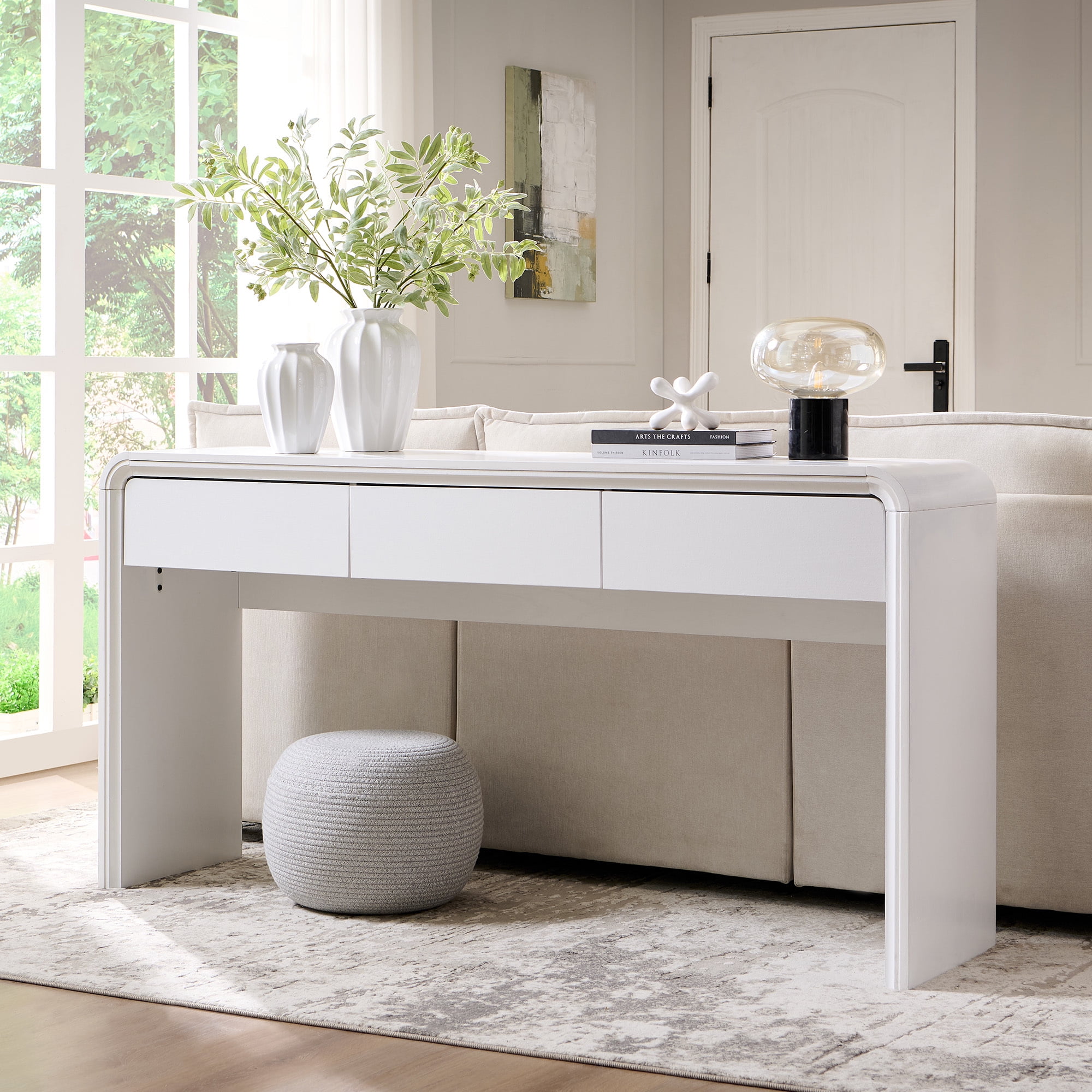 wow97e Modern Console Table for Entryway, 63" Long Entryway Table with 3 Drawer, Curved Profile Design, Sofa Table Behind Couch for Living Room, Hallway