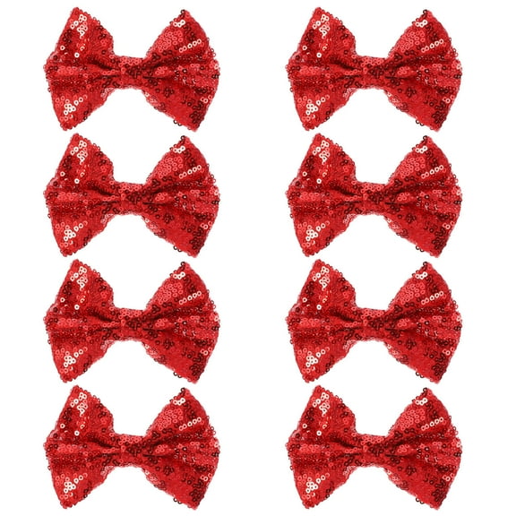 LOLIPPYY 8Pcs Bow Shaped Hair Pins with Sequin Fabric for Toddlers Hair Accessories in Red