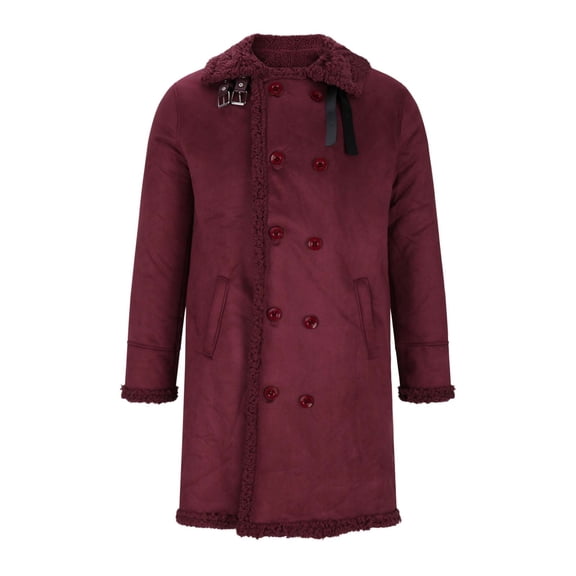 S-5X Plus Size Sueded Jackets for Men Big & Tall Fleece Lined Coats Solid Color Long Sleeve Double-Breasted Lapel Thermal Long Jacket with Pockets