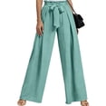 thumbnail image 4 of SAWOBUUN Womens High Waist Wide Leg Pants with Tie Belt Flowy Palazzo Trouser Loose Fit Casual Beach Vacation Pants, 4 of 5