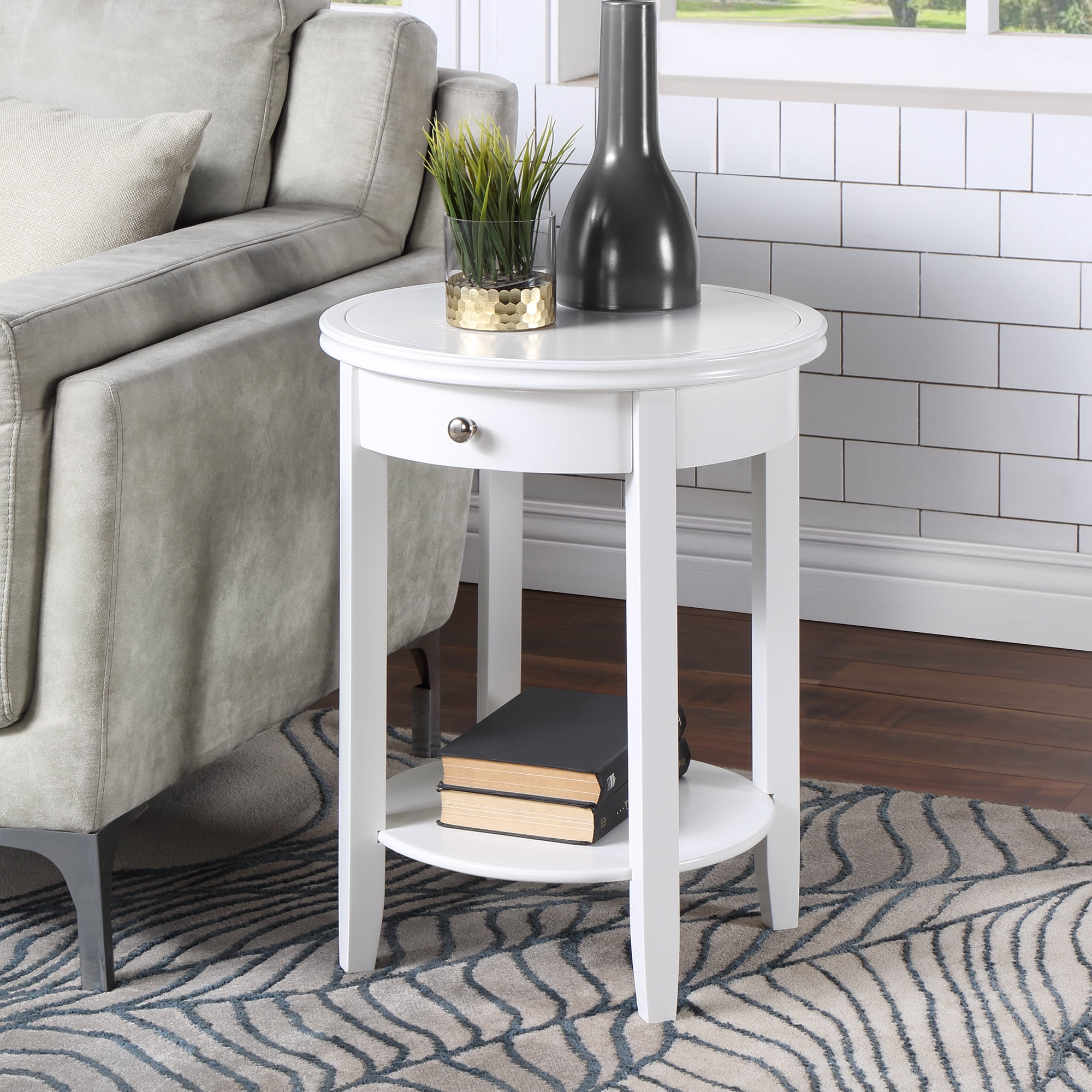Convenience Concepts American Heritage Baldwin 1 Drawer End Table with Shelf, White