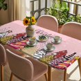 thumbnail image 3 of Pink Christmas Trees Table Cloths for 3 Foot Rectangle Tables, Xmas Colorful Snowflakes Doodle Patio Waterproof Elastic Fitted Tablecloths, Washable Rectangular Table Cover for Camping, 3 of 8
