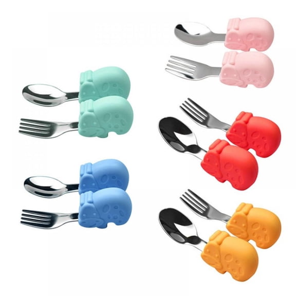 5Sets Toddler Utensils, Toddler Spoons and Forks-BPA & Phthalate Free Utensil Sets, Kids Silverware With Silicone Handle, Baby Led Weaning Supplies for 12 Months & Up (Hippo)