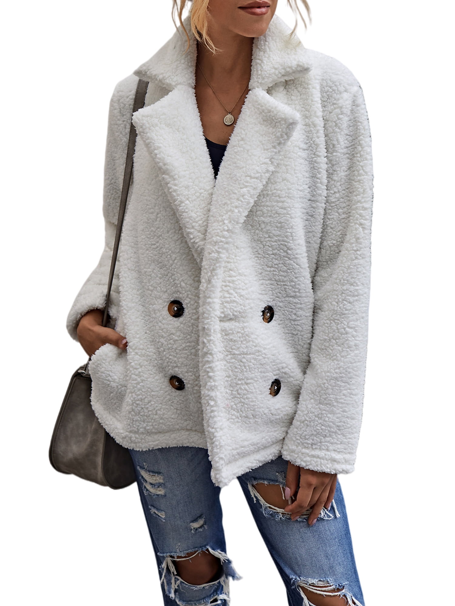 Women WInter Fuzzy Faux Fur Long Sleeve Cardigan Coat Parka Oversized Outwear 