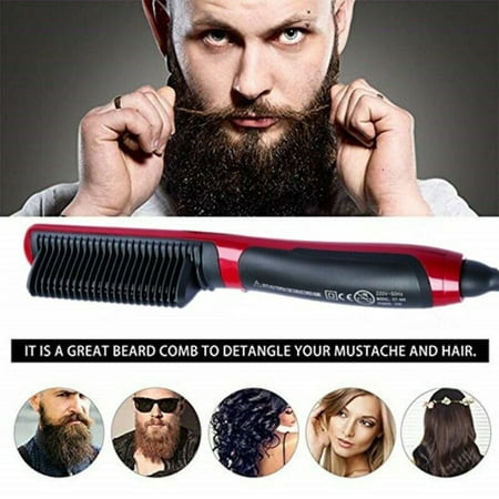 Beard Straightener for Men Beard Straightening Heat Brush Comb Ionic, Multifunctional Hair Curling Curler Show Cap (Best Straightening Brush For Curly Hair)