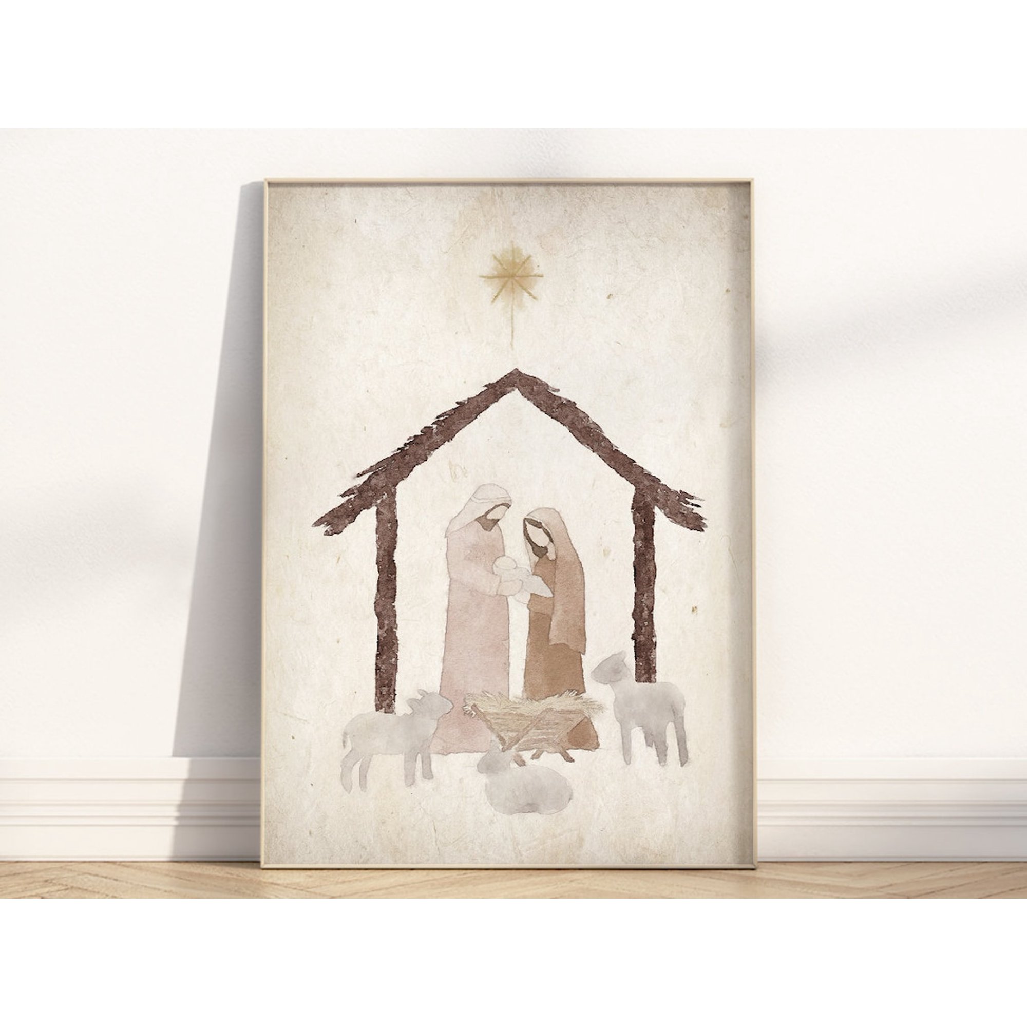 Rustic Christmas Nativity Holy Family Christian Wall Art Unframed Paper Print