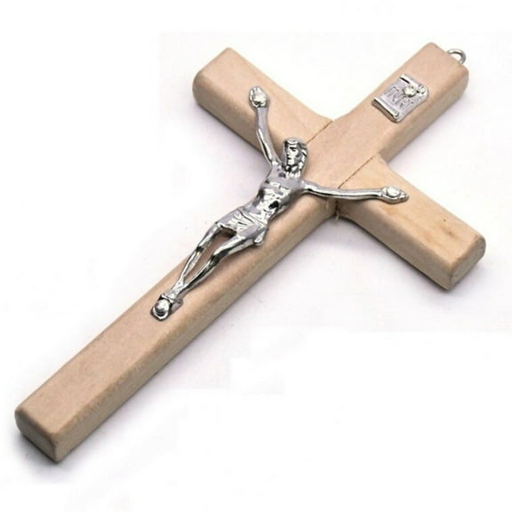 Wooden Wall Cross Jesus Catholic Handcrafted Plaque Wall Cross Hanging Wall Crucifix with Hole for Home Church Wall Decor