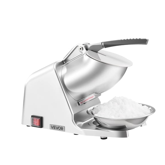 VEVOR Ice Crusher Machine, 143lbs Per Hour Electric 2 Blades Snow Cone Maker, Stainless Steel Shaved Ice Machine with Bowl and Cover, 300W 2000RPM Ice-Shaver for Home and Commercial Use, Silver