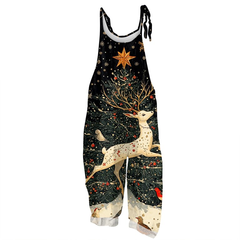 Iaqnaocc Christmas Womens Jumpsuit Plus Size Xmas Tree Reindeer Print  Sleeveless Jumpers Loose Fit Adjustable Strap Jumpsuits Fashion Cotton  Linen Overalls Brown L - Walmart.com