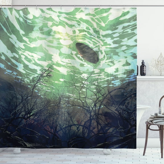 Ambesonne Fantasy Shower Curtain, Underwater World Art, 69"Wx70"L, Green