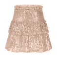 thumbnail image 5 of Generic Women's Cute Sequin Ruffle Skirt High Waist Glitter Layered Hem Sparkle Mini Skirt Shiny Mini Skirt Built in Shorts, 5 of 7