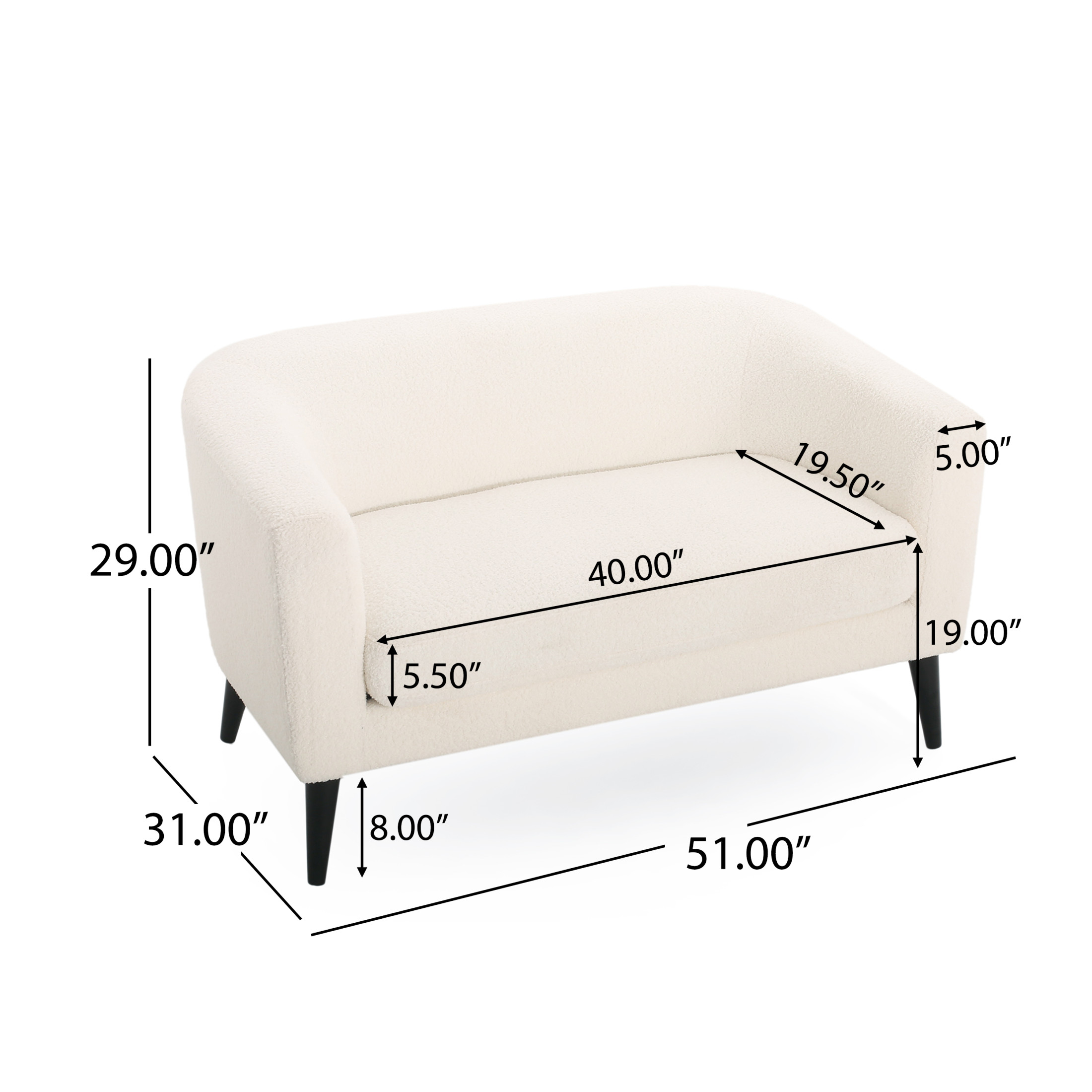 Noble House Modern Fabric Loveseat Indoor Seating  for Living Room,Bedroom,Apartment recommended, White