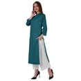 thumbnail image 3 of Bimba Mandarin Collar W/ Pintucked Neck CottonÂ&nbsp;KurtiÂ&nbsp;For Womenâ€™s Indian Ethnic Straight Solid Kurta, 3 of 7