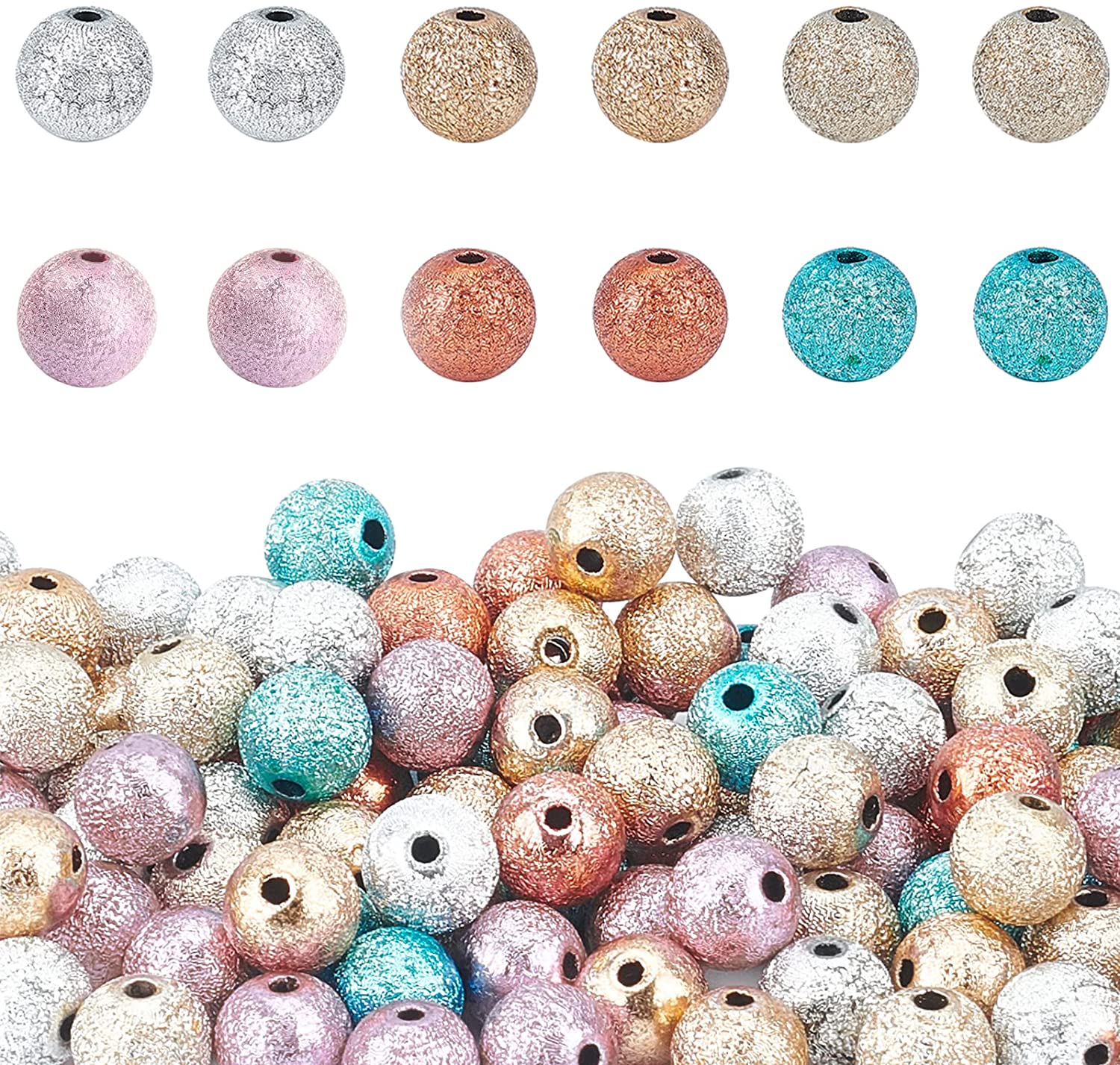 120pcs Sparkle Beads 6 Colors Stardust Beads 8mm Round Matte Glitter Beads  Christmas Sparkle Loose Beads