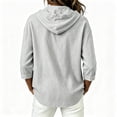 thumbnail image 6 of Qulqfy Cotton Women's Blouses Solid 3/4 Sleeve Casual Fall Gray Drawstring Button Up Hooded Dressy Work Shirts for Women M, 6 of 6