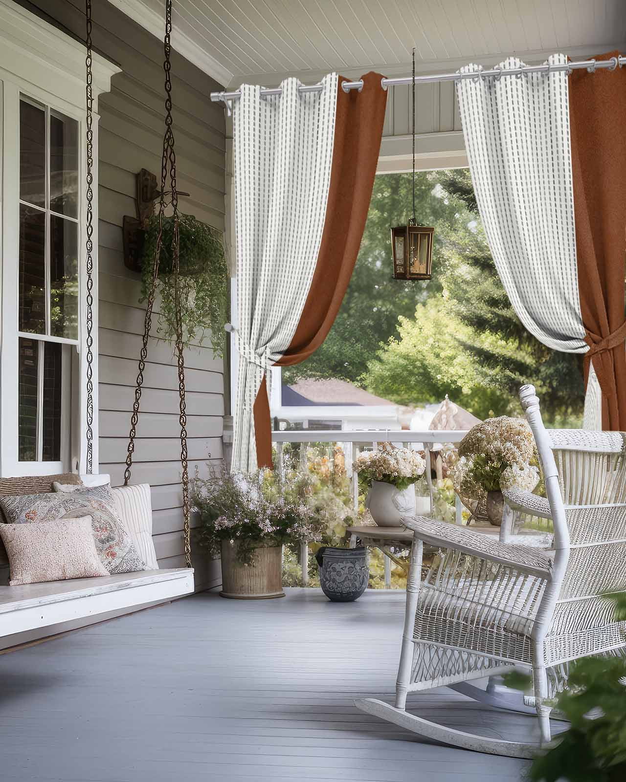 Boho Brown Leather Texture Outdoor Curtains for Patio, Modern Black Striped Privacy Drapes Grommet Waterproof Outside Curtains for Porch/Cabana/Balcony 54"x 95", 2 Panel