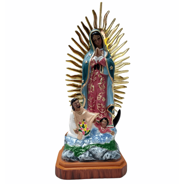 Virgen de Guadalupe de Resina Pintada Con Juan Diego Clasica Decorativa 25cm