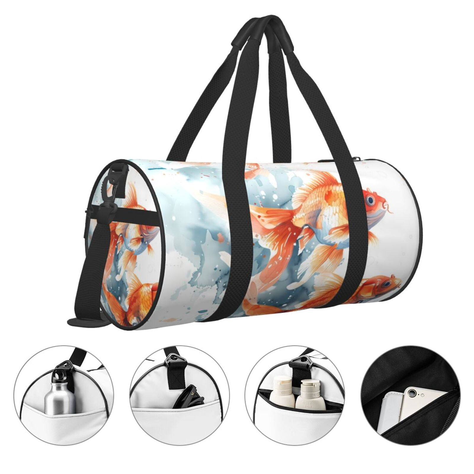 Vsdgher Three Goldfish Watercolor Splash 45L Foldable Duffel Bag, Sports Gym Bag,Overnight Bag, Portable Weekender Bag for Airplanes