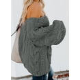 thumbnail image 4 of Asyoly Women Ribbed Cable Knit Sweater Long Sleeve Solid Color Off Shoulder Sexy Deep V Neck Casual Loose Pullover Oversized Jumpers, 4 of 6