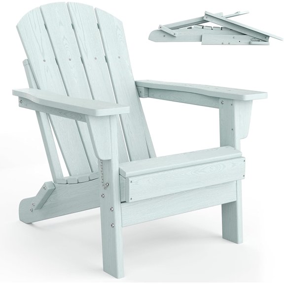 Senfot Folding Adirondack Patio Chairs - HDPE Wood Grain Plastic Chairs, 380 LBS Weather Resistant for Pool Fire Pit Backyard Light Blue